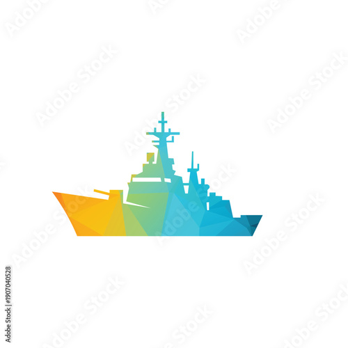 Colorful Geometric Ship Silhouette With Gradient Shapes For Modern Ocean Stock Illustration