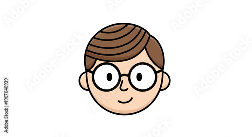 Happy Smart Boy Character Head Wearing Glasses Isolated White Background
