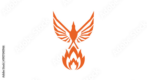 Majestic Phoenix Bird with Fiery Flame Logo Isolated White Background