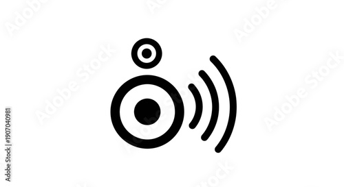 Black Speaker with Sound Waves Icon Isolated White Background