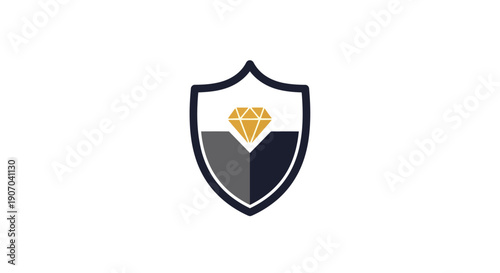 Dark Shield with Golden Diamond Icon, Premium Security and Protection Concept on Isolated White Background