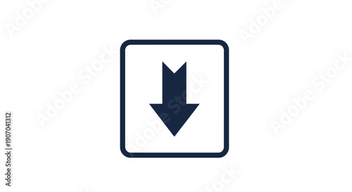 Bold Blue Down Arrow in a Square Box Icon for Download or Direction on Isolated White Background