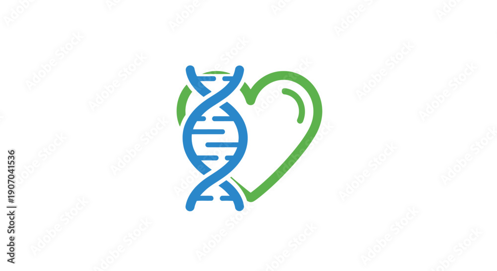 Obraz premium Genetic DNA Helix and Heart Shape Icon Representing Health and Medical Care on Isolated White Background