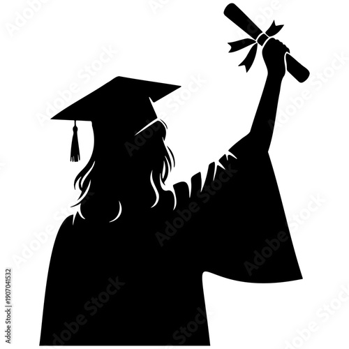 Graduated Student Hold Diploma Silhouette.