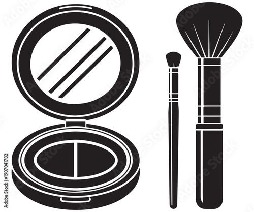  Makeup Icons SVG – Compact Powder & Brushes Silhouette Vector .