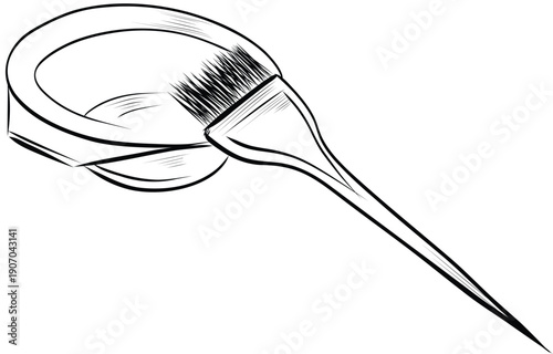 Hair dye brush with bowl salon sketch vector