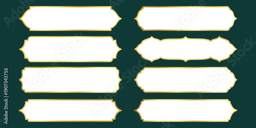 Simple golden arab arch geometric frames are isolated on black background. Luxury arabic islamic borders for invitations, templates, and decorative patterns. 3D vector illustration