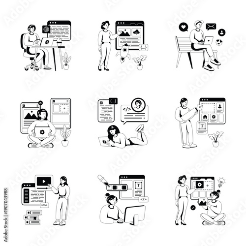 Take a look at this amazing web development glyph illustration pack, ready to use