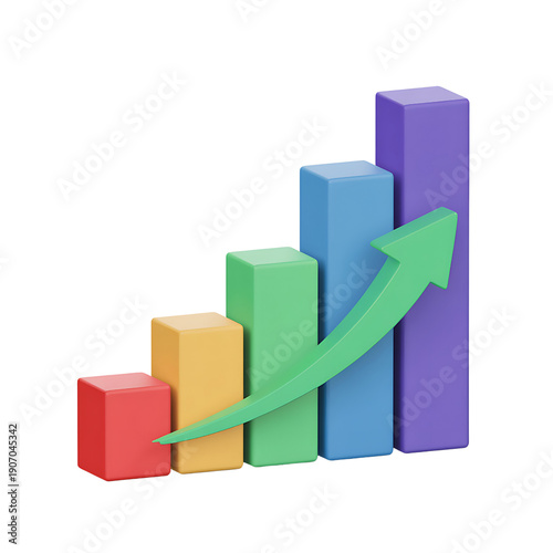 Free Download Growing graph with colorful bars and green arrow - GFXLoad