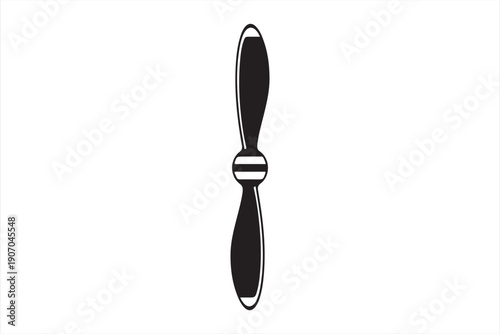 A simple black and white illustration of an airplane propeller against a white background