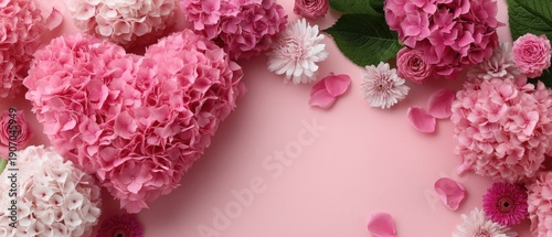 Wallpaper Mural Colorful pink heart-shaped frame made of spring flowers on a soft background with space for designs for events or celebrations Torontodigital.ca