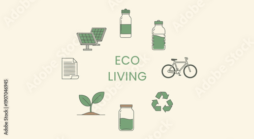 Eco living icons set, sustainable lifestyle vector illustration for website, banner or presentation, isolated on transparent background, png