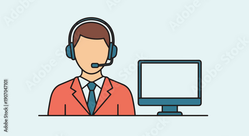 Customer Service Representative with Headset Support Agent Icon.