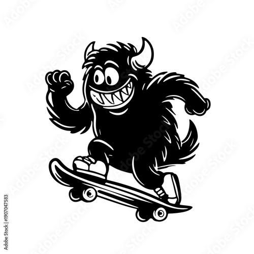 Cute monster riding a skateboard vector illustration for logo or t-shirt print
