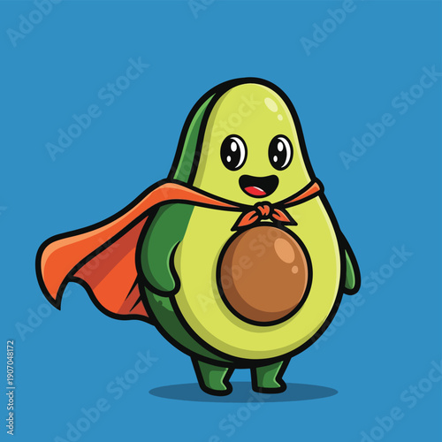 Superhero Avocado Cartoon Character Healthy Food Concept.
