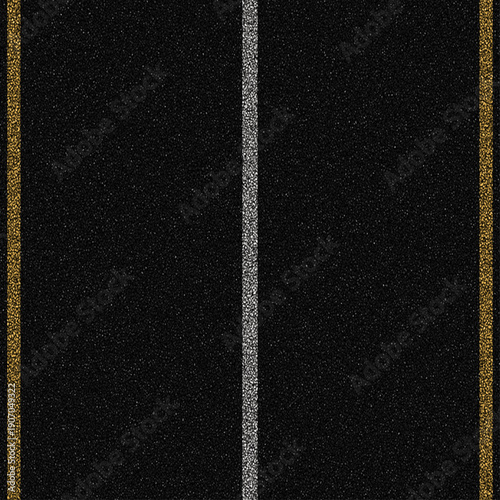 Asphalt road top view with white and yellow lane markings, vector illustration