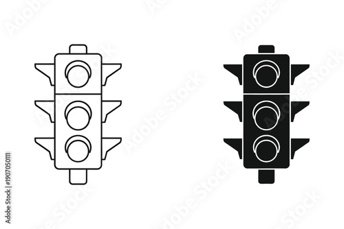 Traffic Light Icons in Black and White Flat Design Vector Illustration