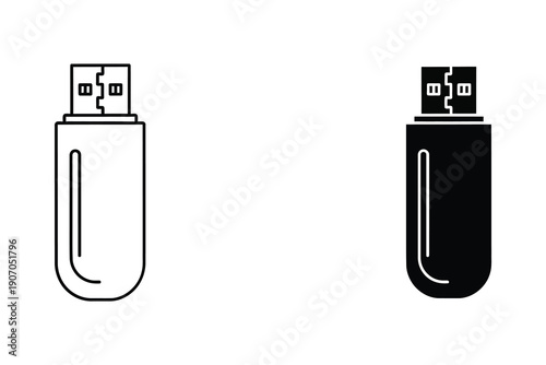 USB Flash Drive Icons in Black and White Flat Design vector illustration