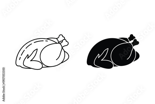 Whole chicken or turkey vector illustration in flat design