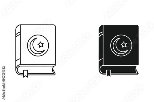Islamic book with crescent moon and star symbol flat design vector illustration