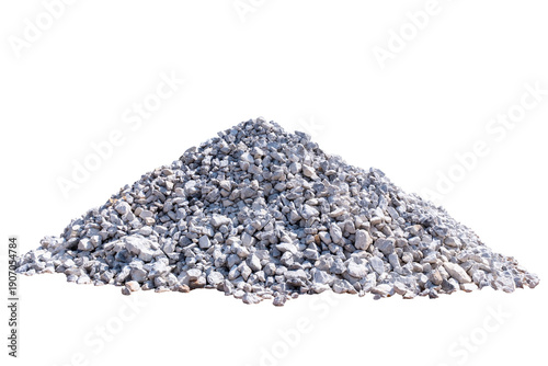 Photos Pile of crushed limestone rocks isolated on transparent background, grey constru