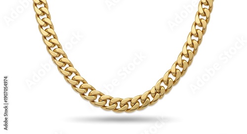 Classic gold cuban link chain necklace suspended in a 'U' shape against a clean white background.