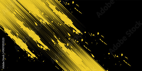 Abstract Black and Yellow Dirty Grunge Background with Halftone Effect. Sports Background vector eps10