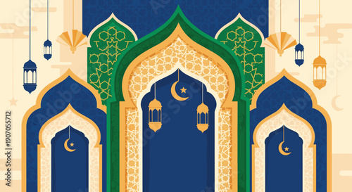 Background Ramadan Illustration Collection with Islamic Flat Illustration