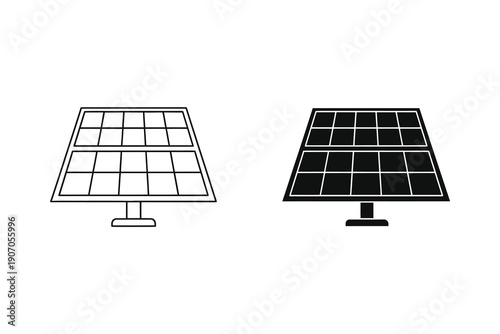 Solar Panels Outline and Filled Vector Illustration Flat Design