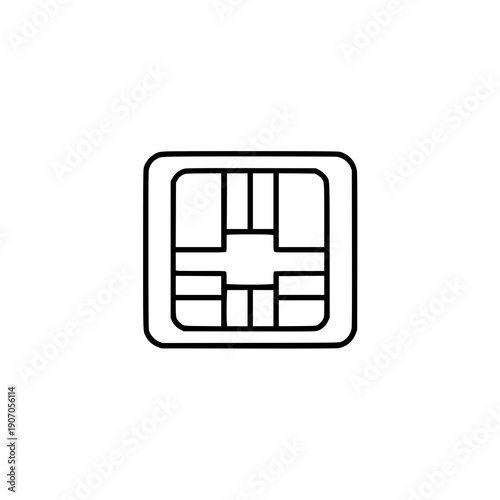 Modern SIM card grid icon line art vector for mobile communication on white