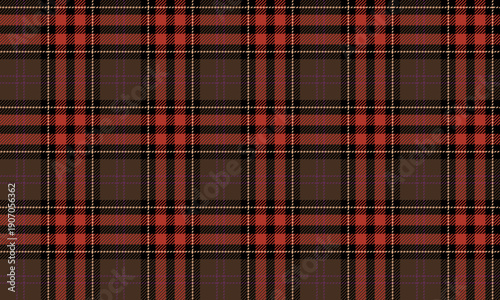 Seamless plaid fabric in brown, orange, black, and beige. Contemporary design, suitable for clothing, skirts, and trousers, creating a warm, sophisticated, and street fashion style.