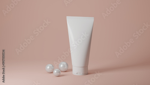 Mockup of makeup cream or lotion bottle on clean background