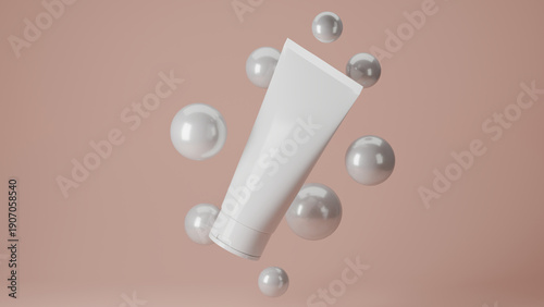 Mockup of makeup cream or lotion bottle on clean background
