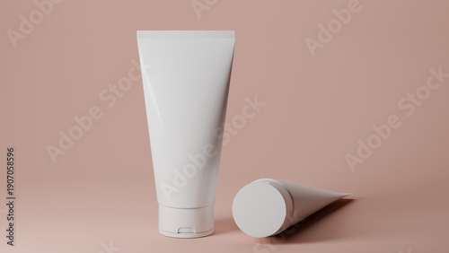 Mockup of makeup cream or lotion bottle on clean background