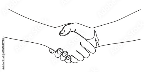 Continuous one line drawing of business men shaking hand to deal digital transaction. one line Art icon drawing vector
