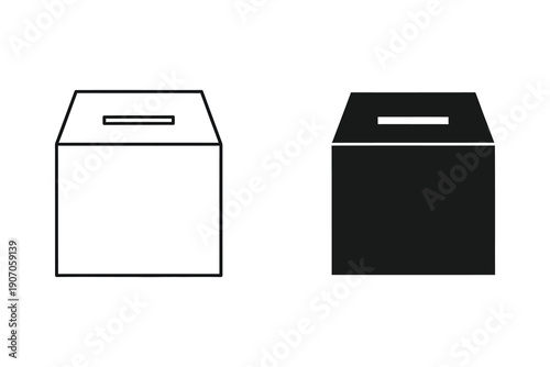 Ballot Box Icon Set in White and Black Flat Design Vector Illustration