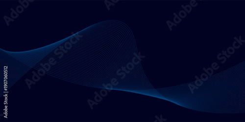 Abstract glowing wave lines on dark blue background. Dynamic wave pattern. Modern flowing wavy lines. Futuristic technology concept. Suit for banner, poster, cover, brochure, flyer, website
