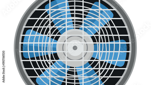 Realistic ceiling fan with blue blades and grill for home decor