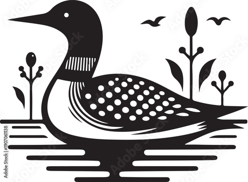 Abstract vector illustration of a wild bird on a branch featuring a black silhouette design with artistic wings and a sharp beak as a nature symbol for wildlife and beauty