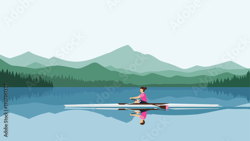 Scenic lake rowing with mountains in the background