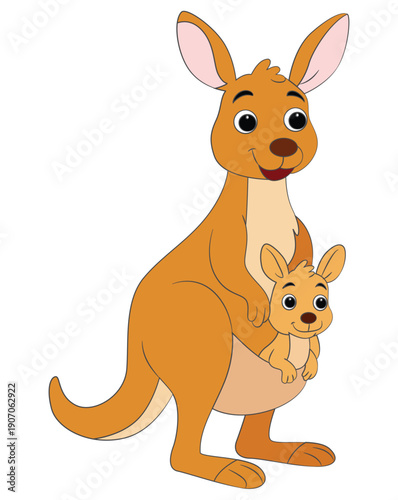 Mother is baby kangaroo isolated on white background