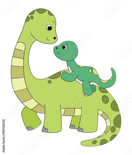 Mother brontosaurus dinosaurs isolated on white background