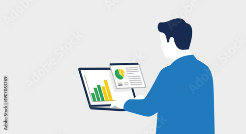 Man analyzing business data on tablet screen.