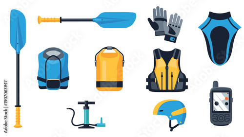 Kayaking gear essentials: paddles, safety equipment, and accessories in modern design
