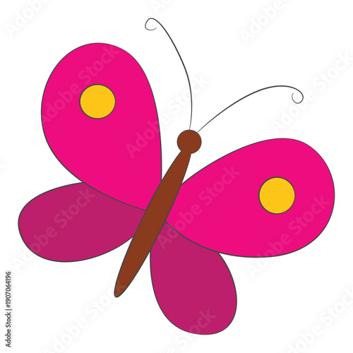 Cute pink butterfly cartoon isolated on white background