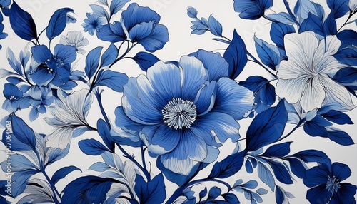 minimalist blue floral chinoiserie pattern