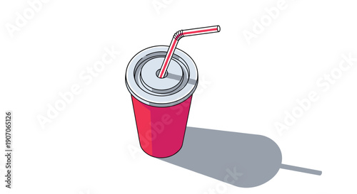 Red soda cup with a white lid and a striped straw casting a long shadow, depicted in an isometric pixel art or cel shaded style.
