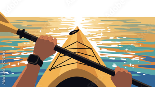 Enjoying a serene kayak adventure at sunset with vibrant reflections on calm waters