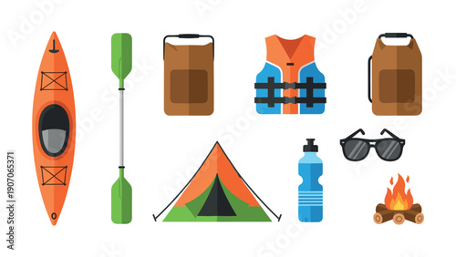 Essential outdoor camping gear collection for kayaking and adventure