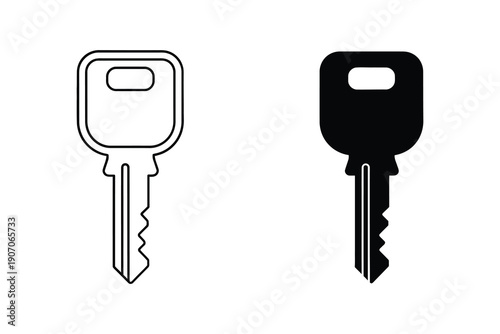 Pair of keys in outline and filled vector illustration